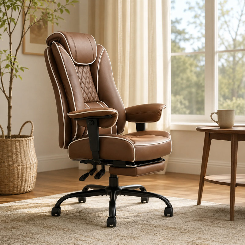 Fauteuil d'appoint inclinable à 135° avec dossier haut en similicuir, repose-pieds rétractable, pivot à 360°, hauteur réglable et capacité de charge de 181 kg (400 lb).