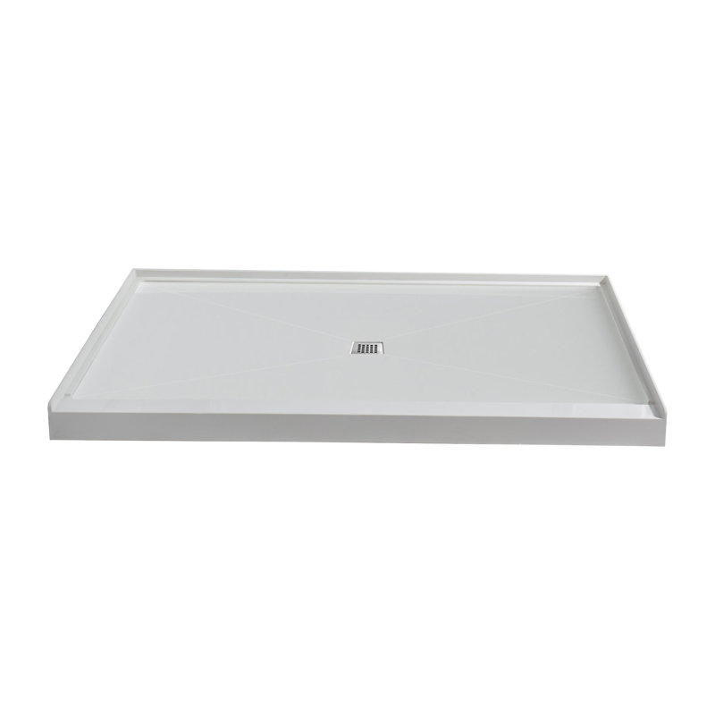 Base de bac de douche à seuil simple de l 60 po x P 32 po avec ensemble de bonde et couvercle de bonde inclus, antidérapant