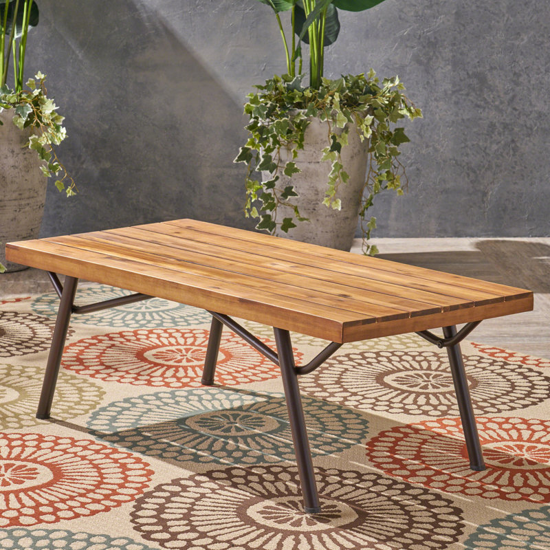 Élégante table basse en bois, pieds en fer, finition, 50 po de largeur x 23,5 de profondeur 18,11 de hauteur