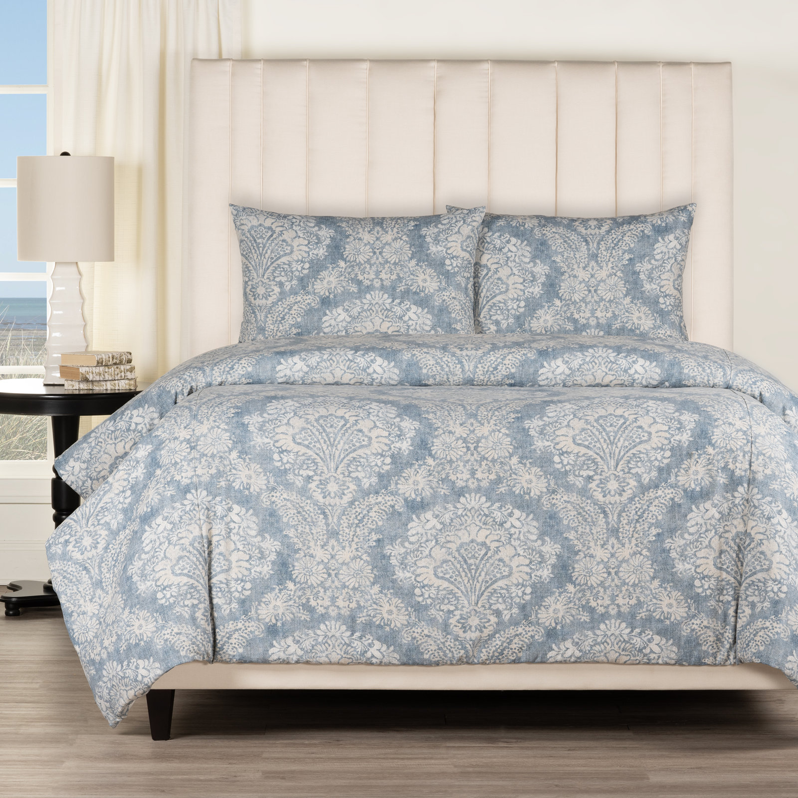 Birch Lane Hamilton Denim Farmhouse 7-Piece Duvet Cover Set, Blue Damask, Twin Duvet Cover + 1 Standard Sham