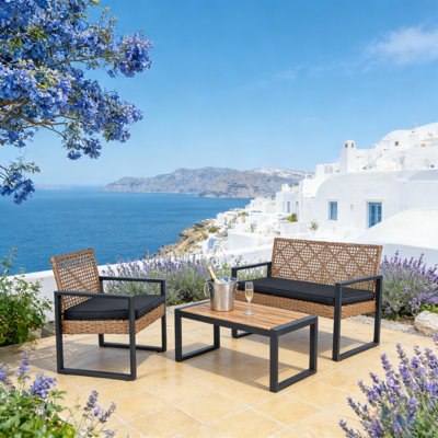 4-Piece Patio Furniture Set Outdoor Balcony Porch Garden Backyard Lawn Furniture Acacia Wood Table Top