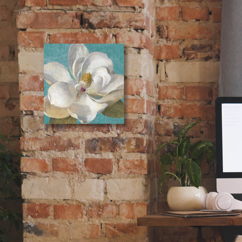 «Turquoise Bloom 1» par Danhui Nai, art mural sur toile, H 12 po x l 12 po
