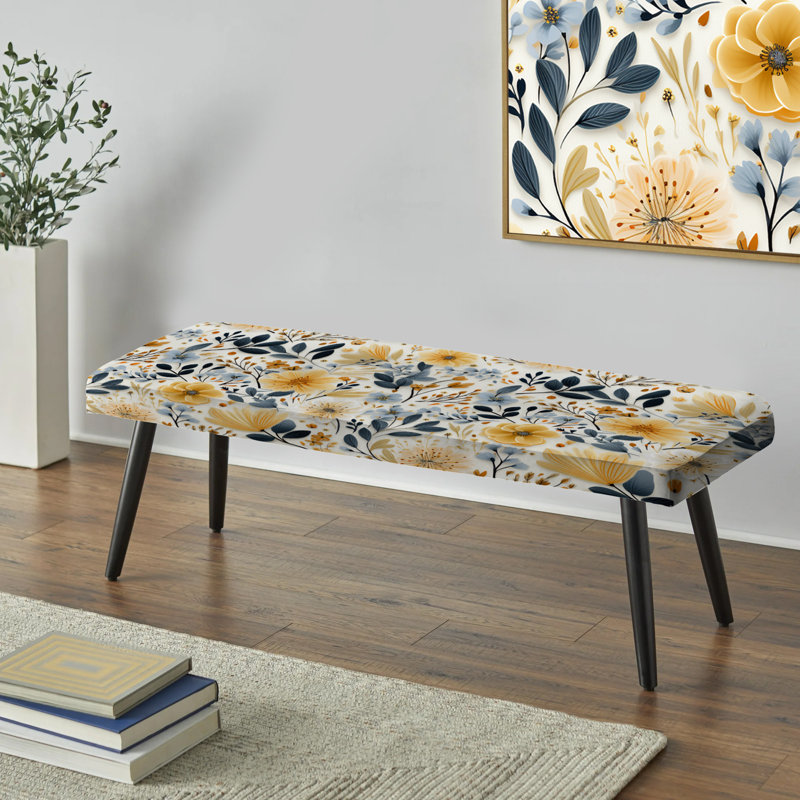 Jaune et bleu géométrique harmonie florale Fusion - banc rembourré floral noir