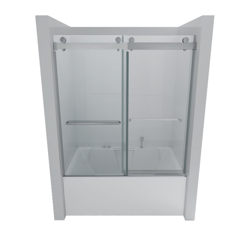 Frameless Double Sliding Tub Door, Grey