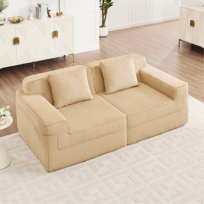 Canapé d'intérieur, canapé modulaire à 2 places sans siège avec assise profonde, canapé modulaire Cloud avec coussins décoratifs et tissu en velours côtelé pour un confort et une détente ultimes
