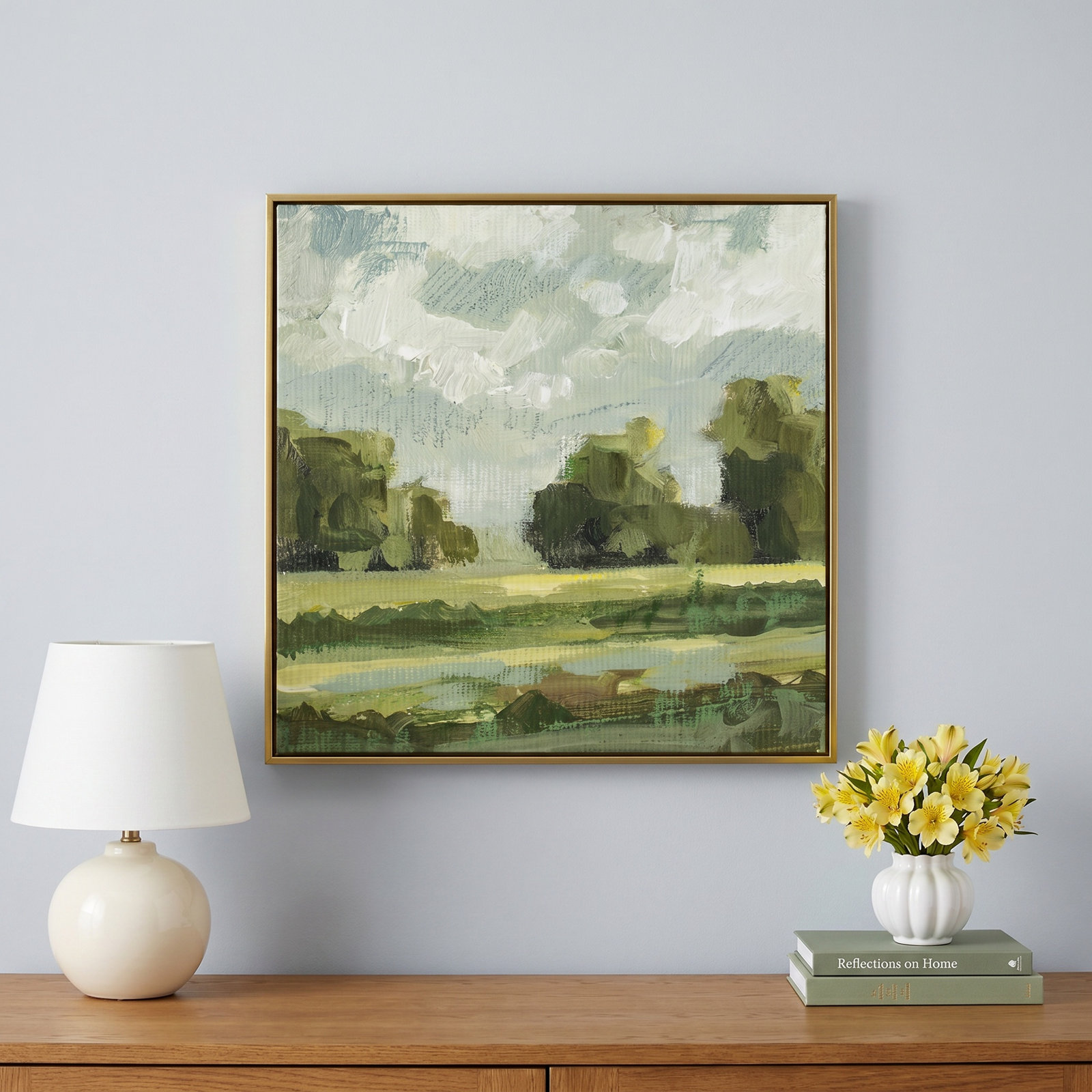 Abstract Landscape Pair 12 by Miss Mustard Seed, No, 12" H x 12" W x 2" D, Gold Framed Canvas