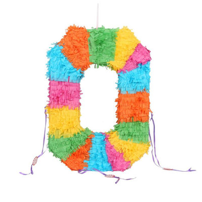 Fax Potato - Pinatas Number 0 Cardboard Pinata, Stick and Blindfold Set - W35cm x D7.5cm x H50cm - Multi