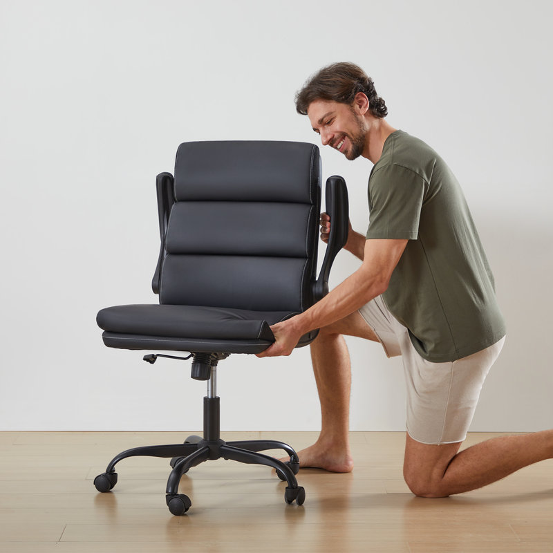 Mid-Back Swivel Task Chair with Arms, Black