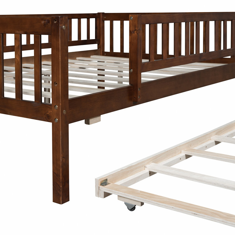 Lit de jour double en bois avec couchette et garde-corps en noyer, Complet/Double, Noyer
