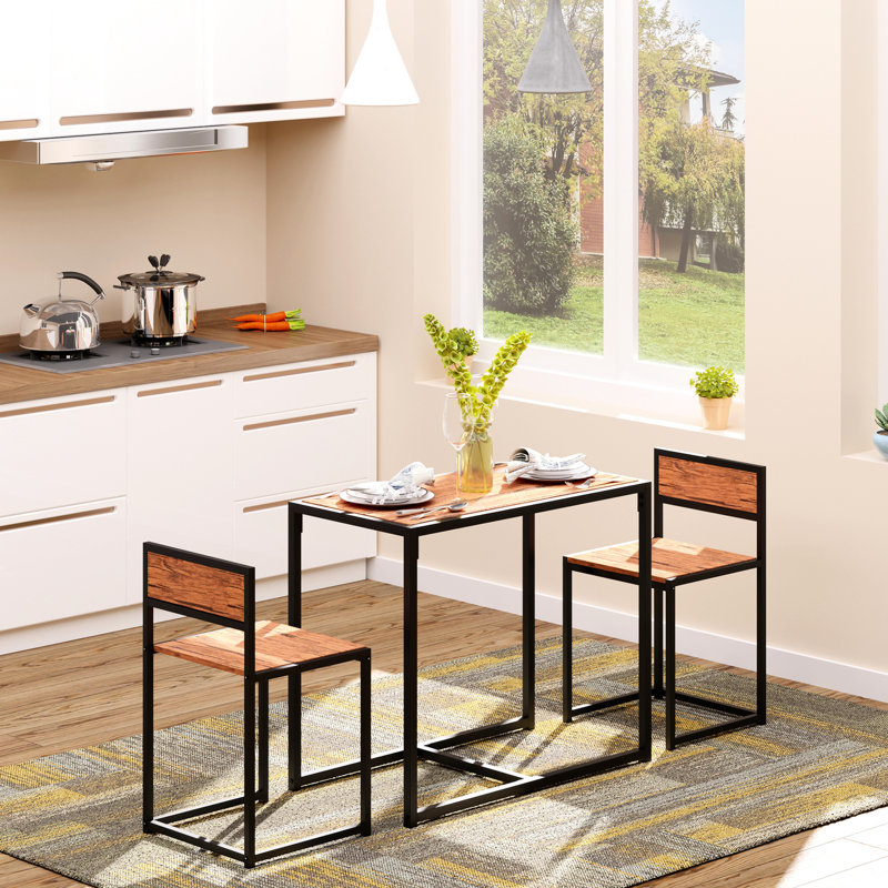 Table de salle à manger industrielle pour 2 personnes - Des chaises de table et des pieds en acier confortables conviennent aux petits espaces. Facile à nettoyer. Entretien de 3 chaises de cuisine compactes. Fabrication robuste avec base à pieds. Dossier bas