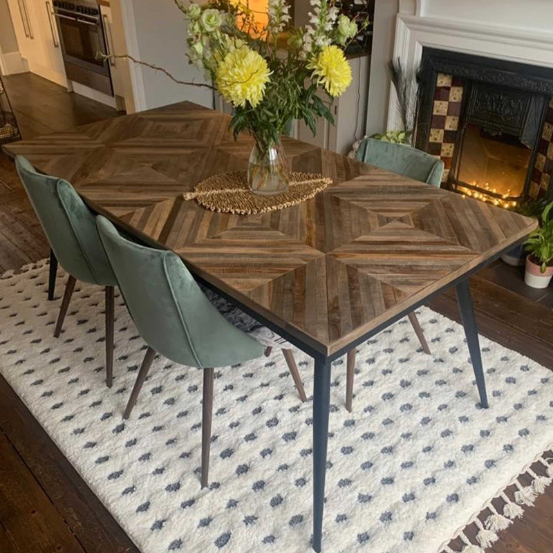 Teak Metal Base Dining Table, 76" H x 180" L x 90" W
