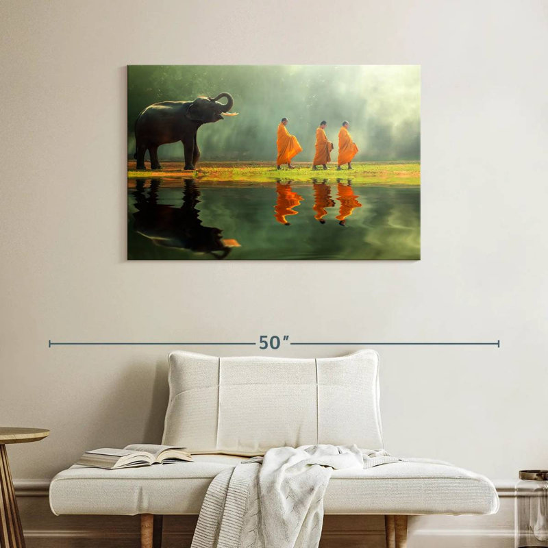 Adella Elephant And Monks, 26" H x 39" W