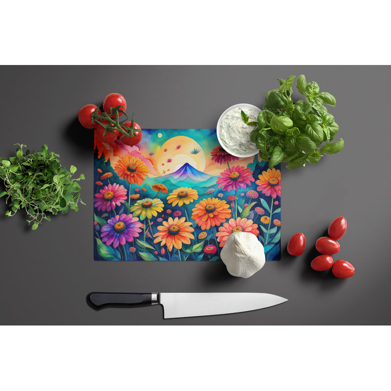 Grande planche à découper en verre Zinnias