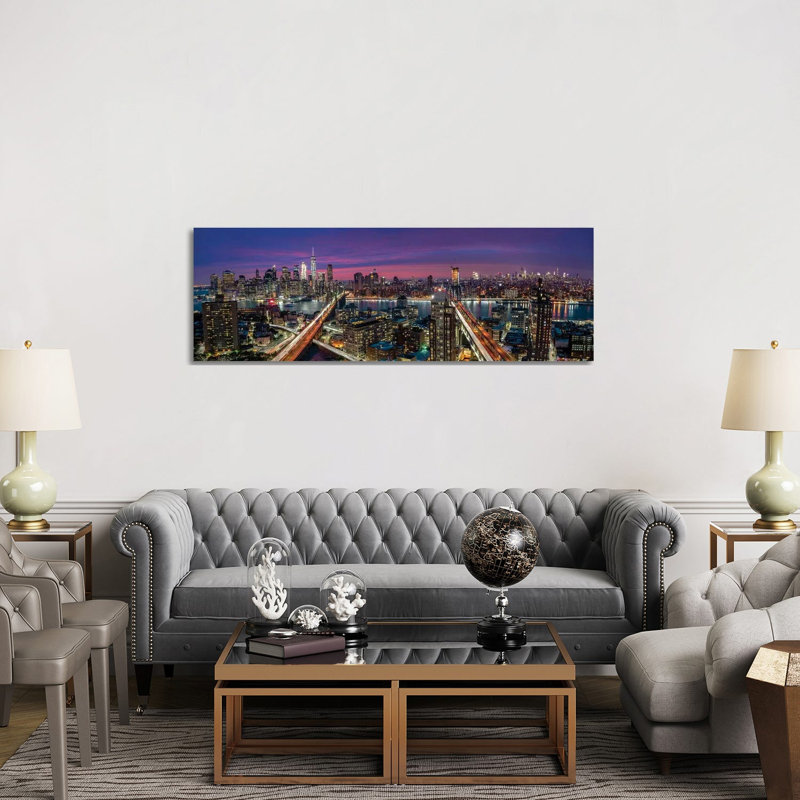 Manhattan Skyline During Beautiful Sunset by Thomas D Mørkeberg - Wrapped Canvas Panoramic Gallery-Wrapped Canvas Giclée