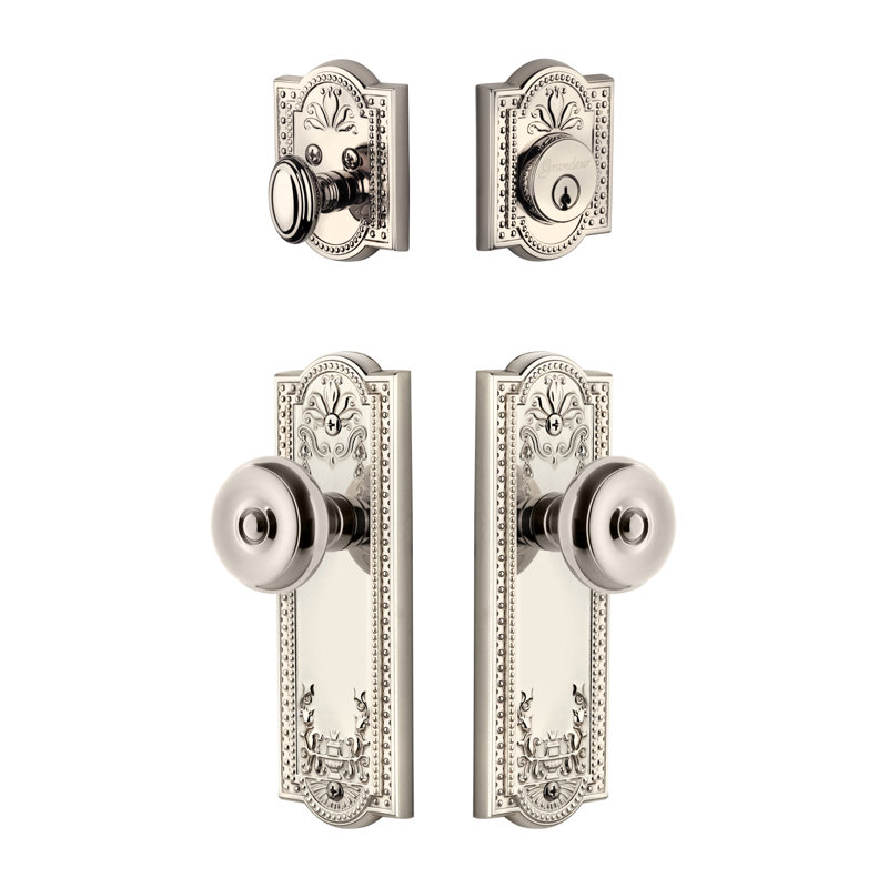 Ensemble de porte d'entrée complet Parthenon, Nickel poli, 2-3/4"