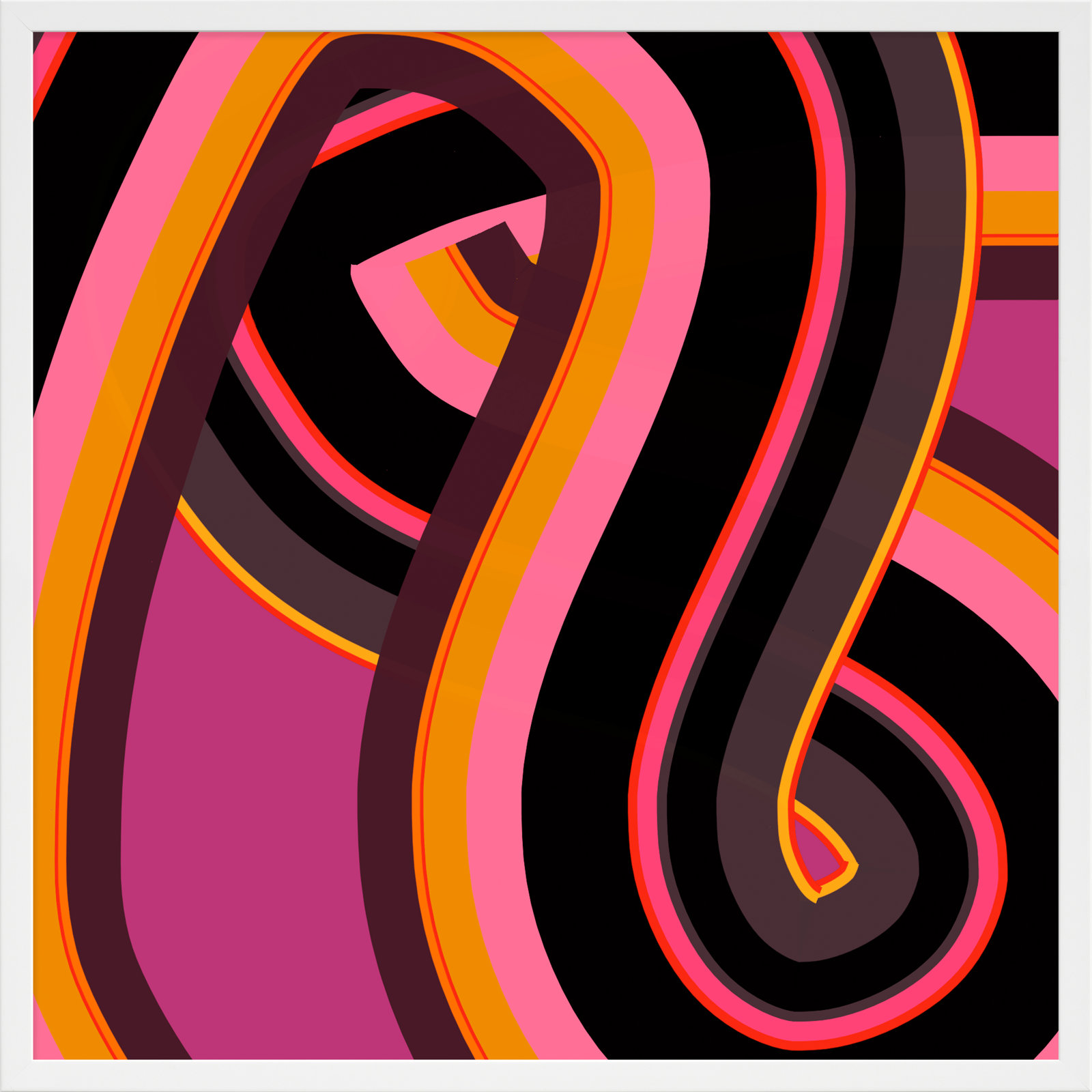 Zackary "Neon Twist" Print by Jacques Pilon, 36" H x 36" W x 1.25" D, White Wood