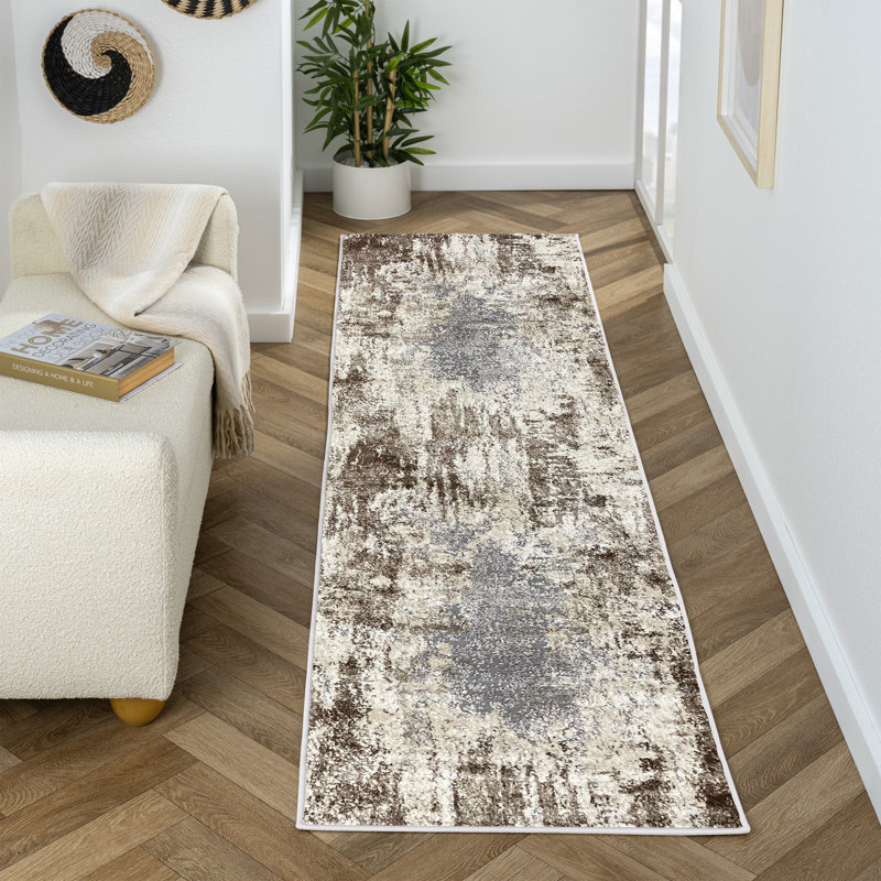 Luxe Weavers Rug 7680 Abstract Persian-Rugs Stain Resistant, Machine-Made, Brown, Runner 2' x 7'