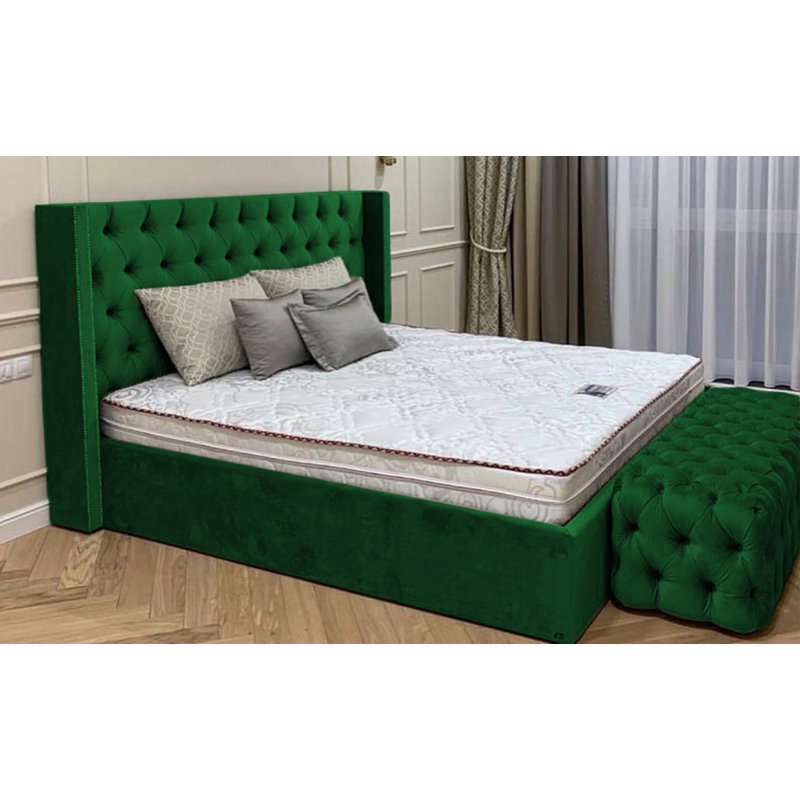 Upholstered Velvet Lift Up Storage Bed, Super King (6'), Green