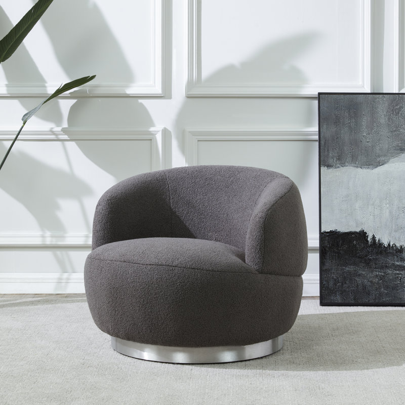 Teter Upholstered Swivel Barrel Chair, Dark Gray 100% Polyester, Silver