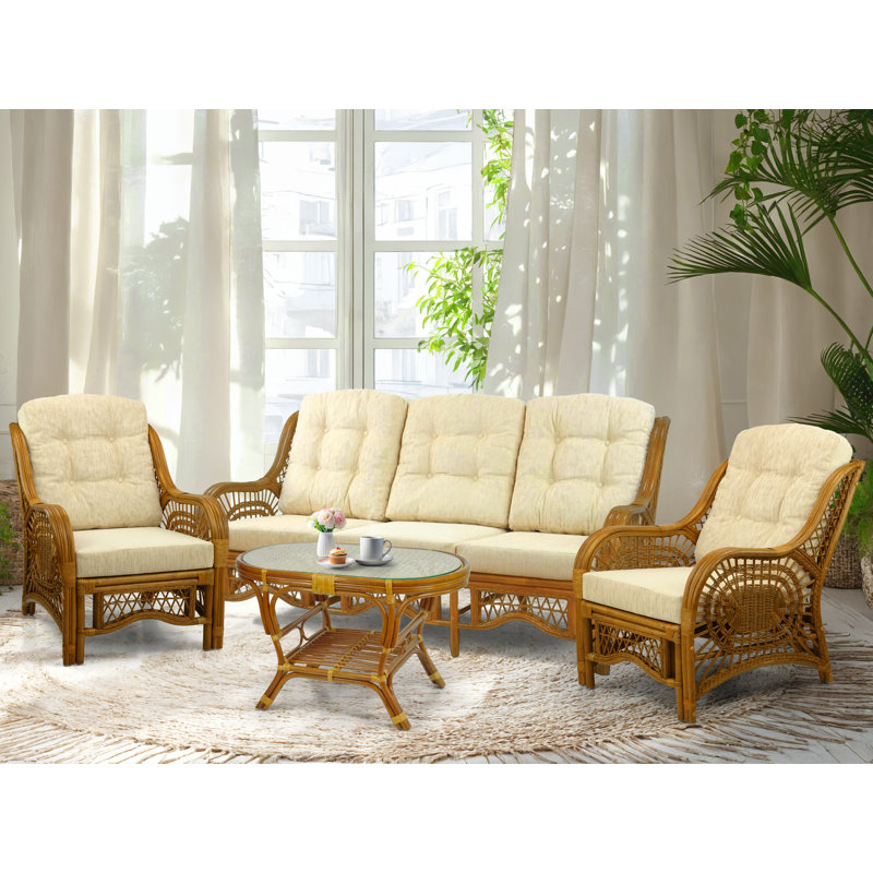 Alysea 4 - Piece Living Room Set, Cream Polypropylene/Olefin