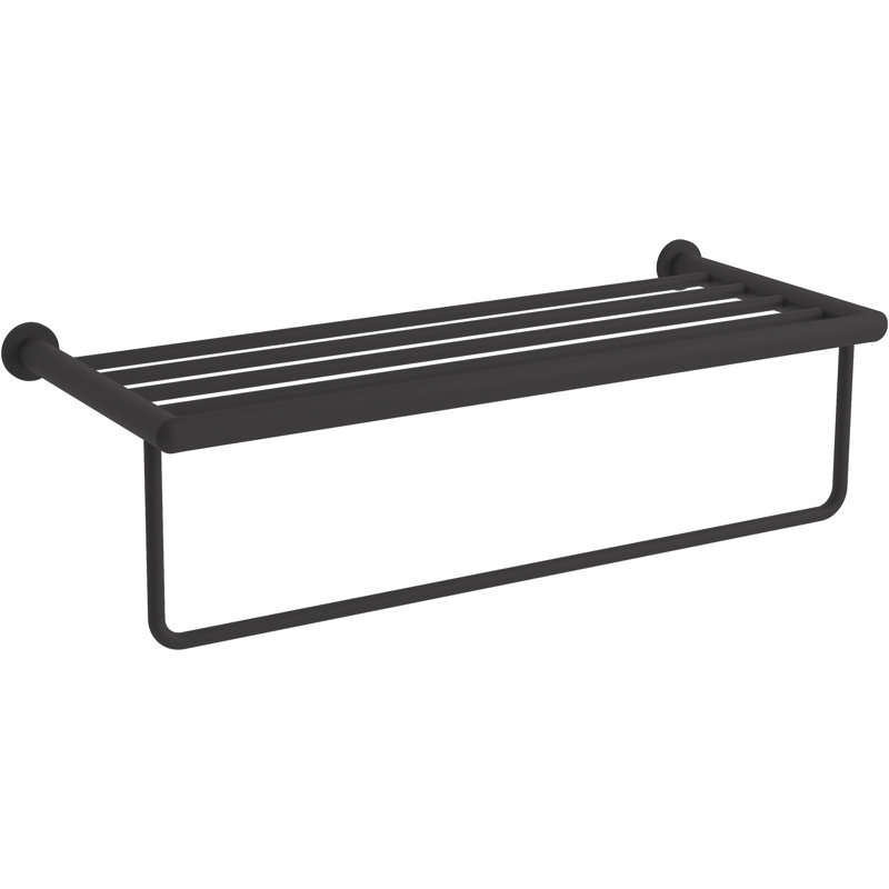 Kumin Hotelier Accent Shelf with Towel Bar, Matte Black