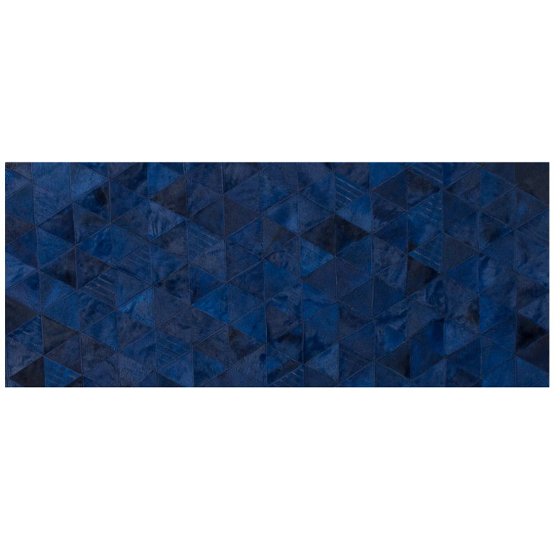 Trilogia Cowhide Geometric Area Rug in Blue, Runner 2'7" x 6'6"