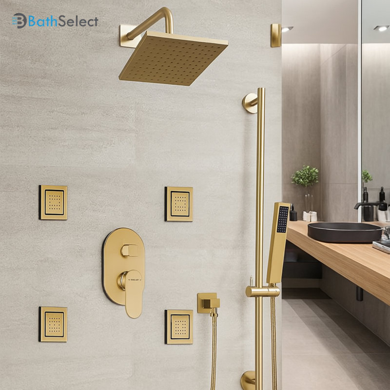BathSelect BS1065B brushed gold shower system