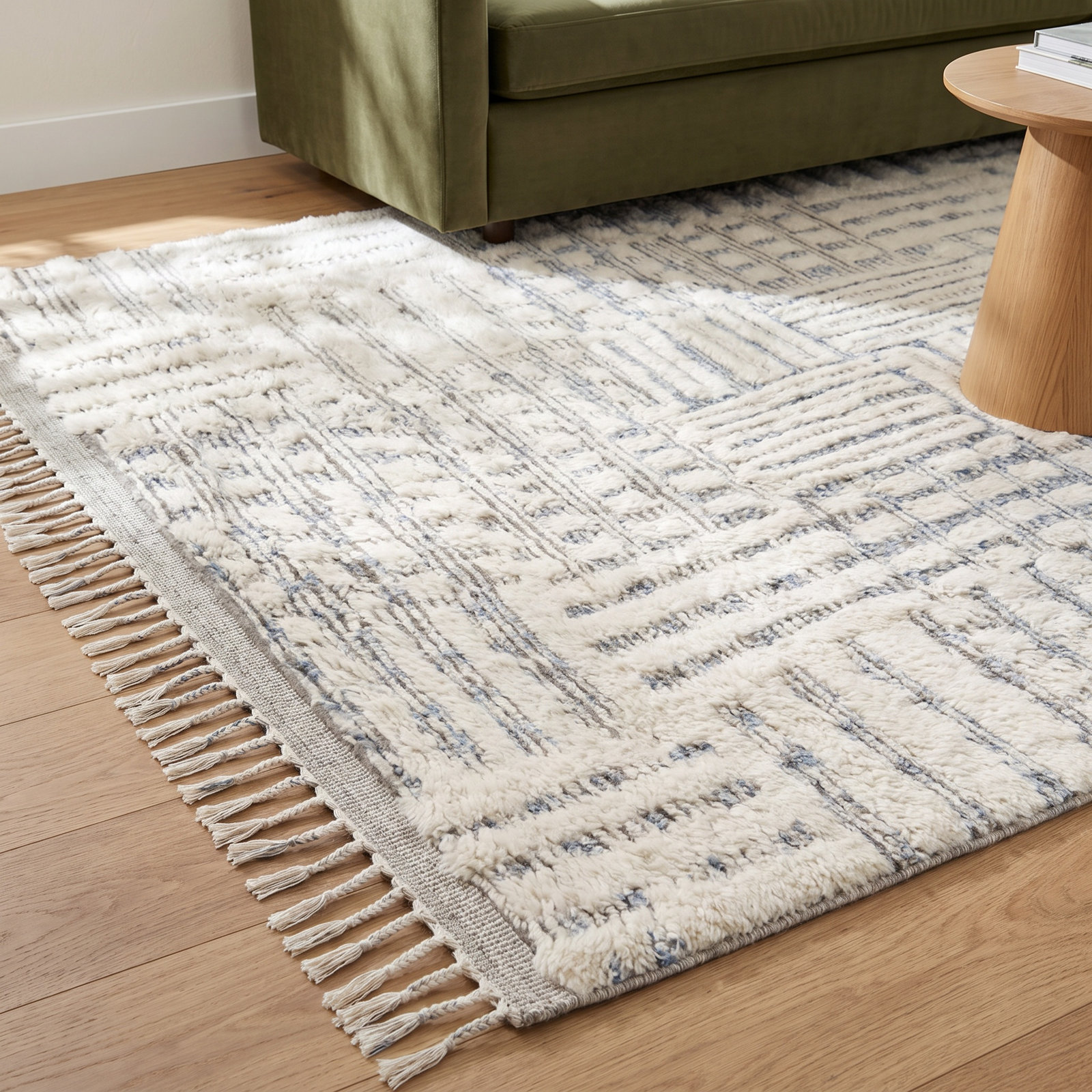 Benjamin Ivory Sky Hand-Knotted Geometric Rug, Rectangle 2' x 3'