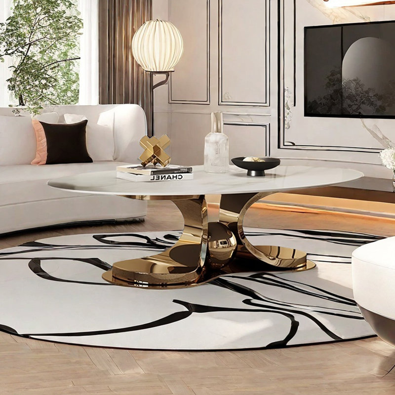 Table basse moderne simple ovale, H 15,7 po x L 51,2 po x l 27,6 po, Or titane
