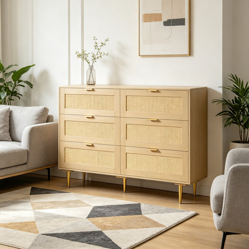 Commode d'appoint en bois avec 6 tiroirs