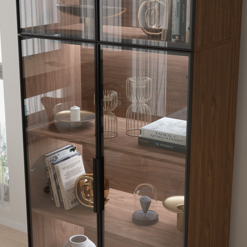 Display cabinet With  Glass Doors and LED lights, Walnut