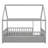Full Size Floor Wooden Bed With House Roof Frame, Fence Guardrails,Grey-943760266-943760263