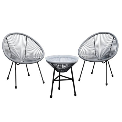 Gray Patio With 2 Chairs And Tempered Glass Table - Heat- Easy To Clean For Snacks Tabletop