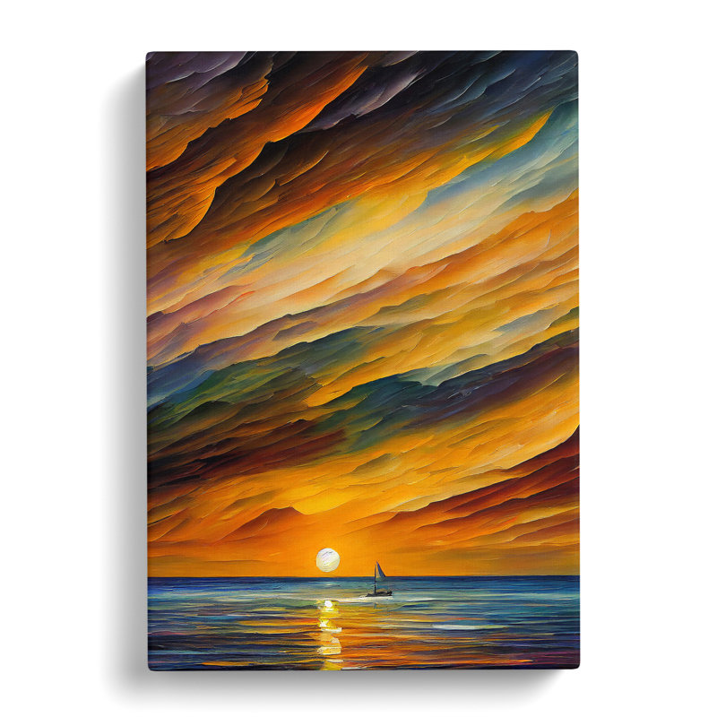 Boats Under The Sunset No.3 - Painting, No Matte, 50cm H x 35cm W x 3cm D, Wrapped Canvas