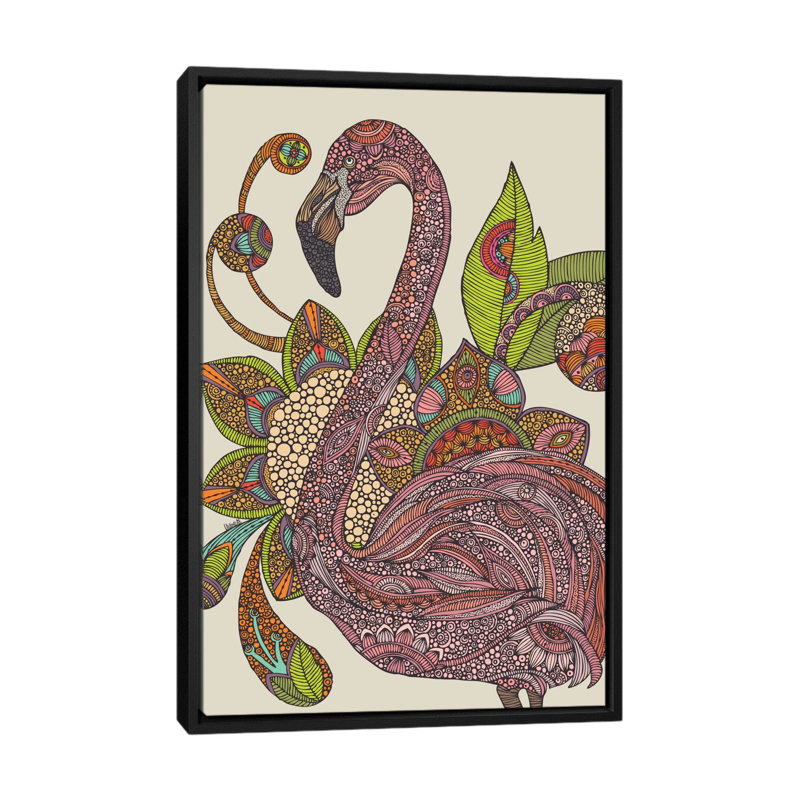 " Royal Flamingo " by Valentina Harper, 26" H x 18" W x 1.5" D, Black Framed Canvas