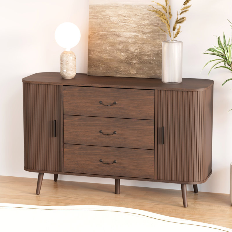 Buffet 47,2 po Mid-Century moderne avec rangement et 2 armoires latérales courbées pour la cuisine