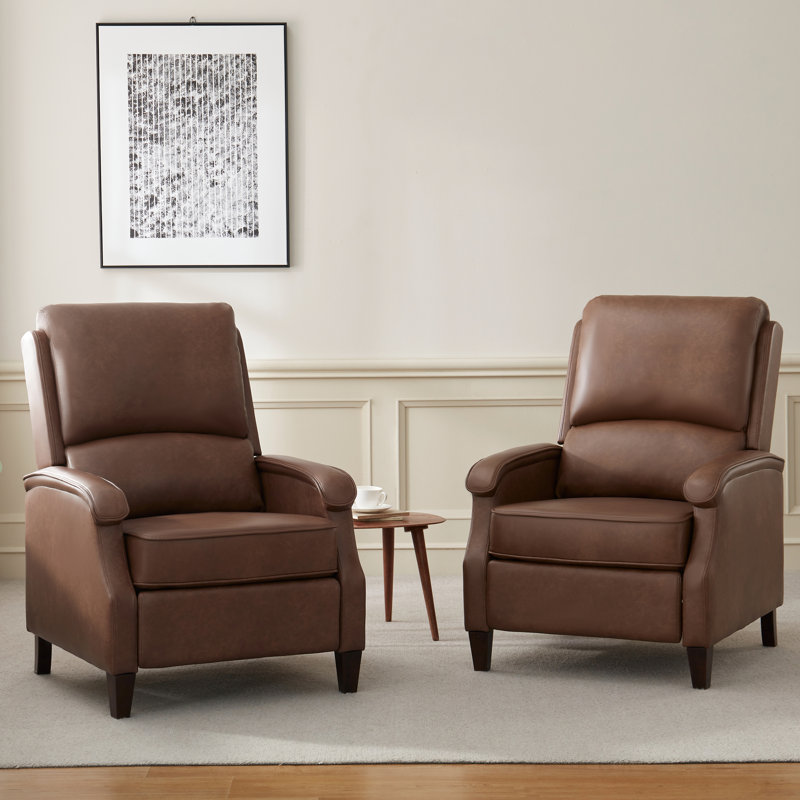 Push-Back Manual Recliner, Red Brown Faux Leather