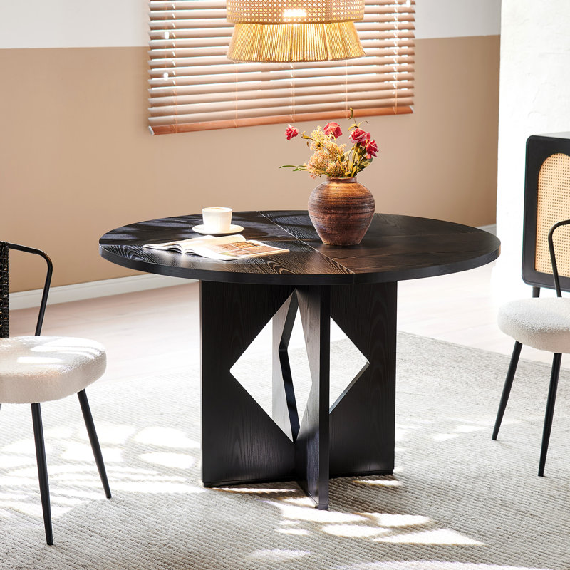 47" Round Dining Table For 4 Farmhouse Kitchen Table, Black