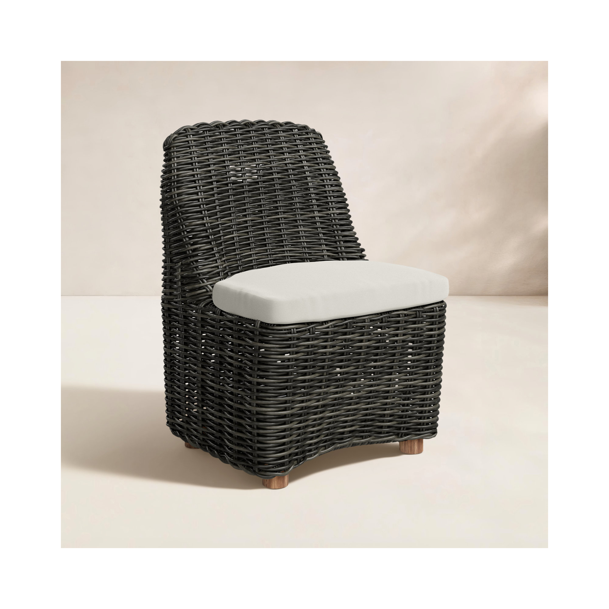 Dalva Wicker Premium All-Weather Wicker Outdoor Dining Side Chair with Cushion, Chunky Charcoal