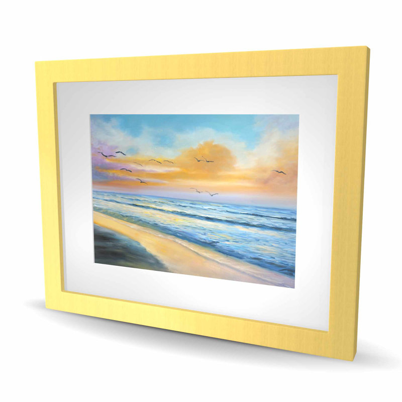 Breathtaking Tropical Sunset - Framed Matted Print, 16" H x 20" W, Gold