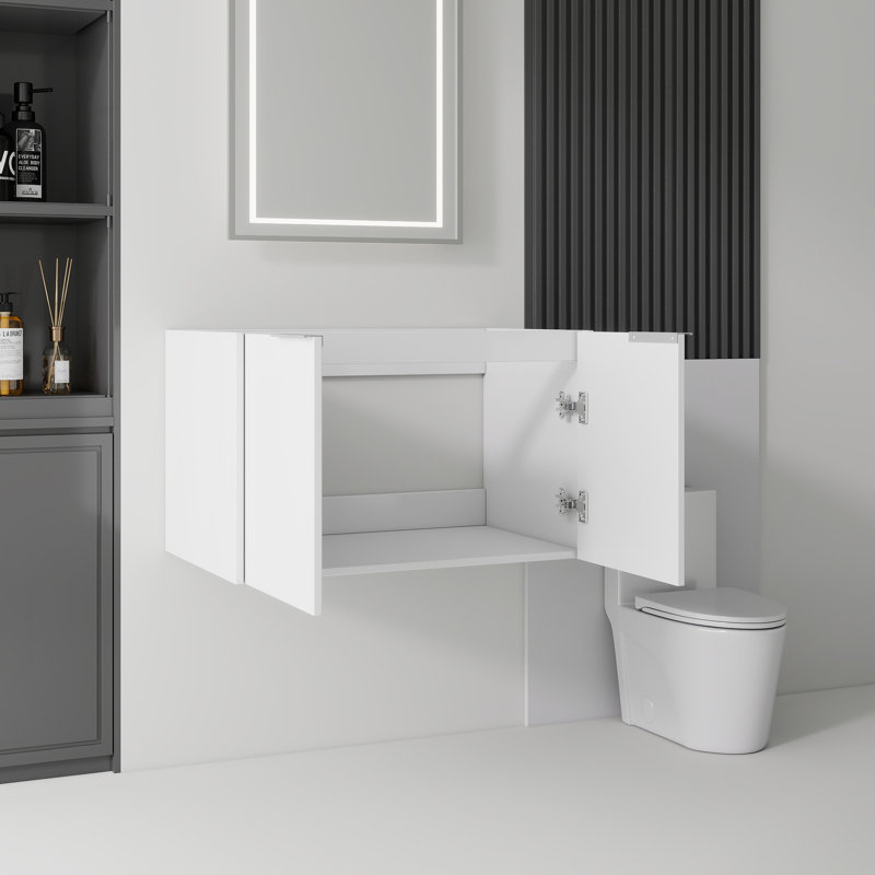 Base de meuble-lavabo mural 30 po en contreplaqué blanc avec rangement à double porte, armoire seulement