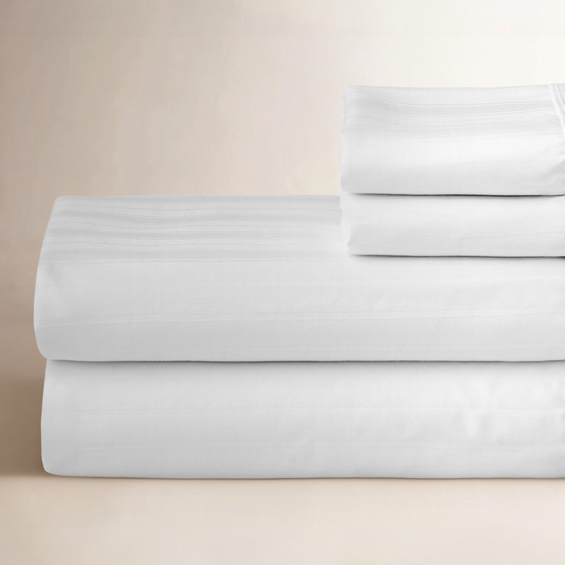 Zander Sateen Striped Sheet Set, White, Queen Sheet Set + Fitted Sheet + 2 Pillowcases