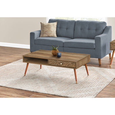 Coffee Table, Accent, Cocktail, Rectangular, Storage, Living Room, 44"l, Walnut Laminate, Wood Legs, Mid Century