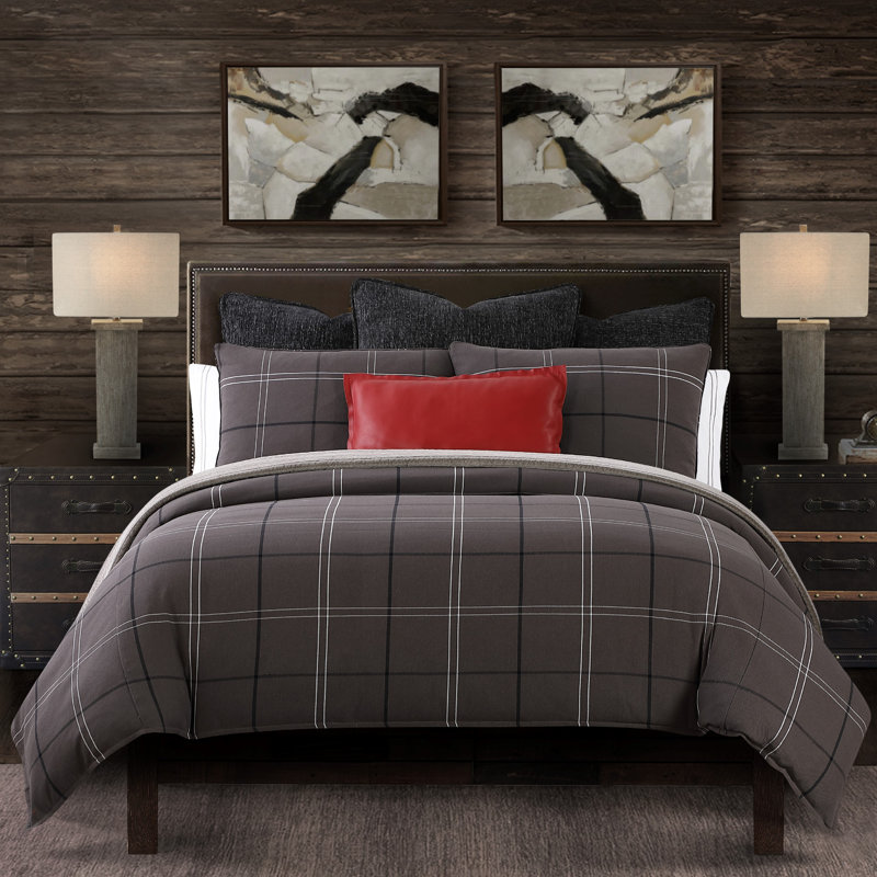 Heath Graphite Plaid Woven Cotton Heathd Modern Classic Comforter Set, Twin Comforter + 1 Sham