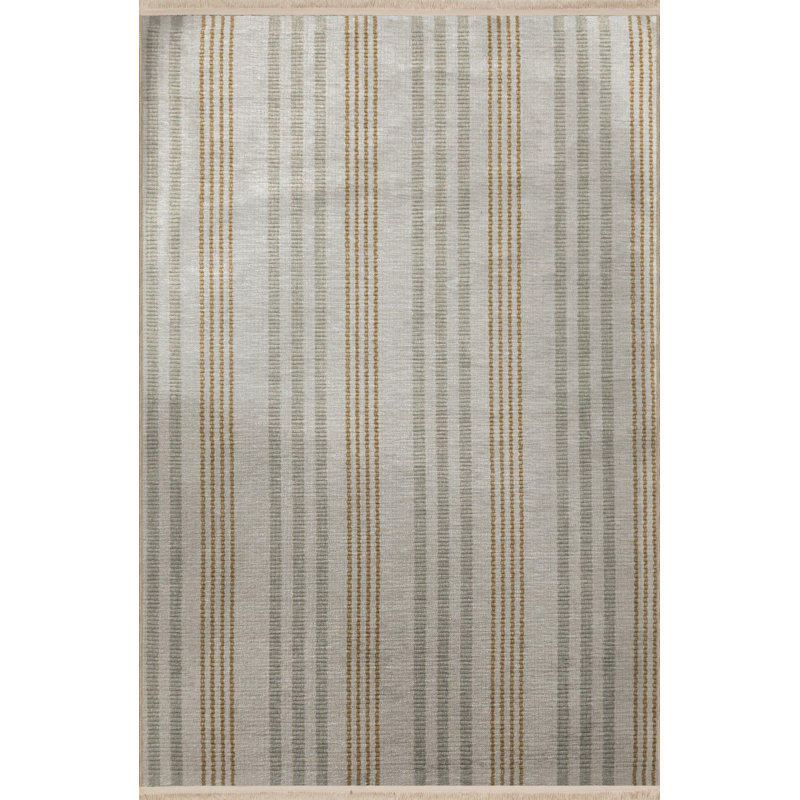 Tapis décoratif moderne à motif géométrique beige à rayures géométriques, Rectangle 2 pi 8 po x 5 pi