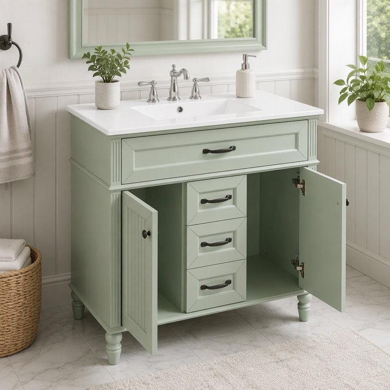 Meuble-lavabo 36 po avec lavabo et rangement de qualité supérieure, Green