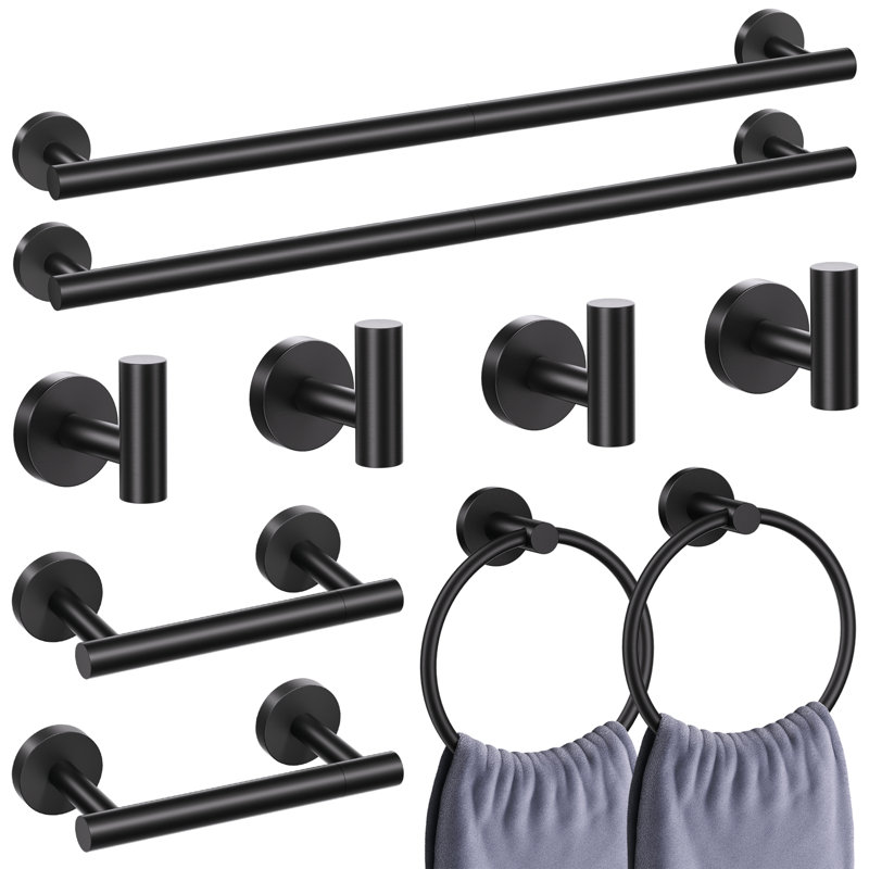 10-Piece Bathroom Hardware Set (Set Of 10), Matte Black