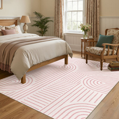 Washable Area Rug Flower Non Slip Pink Carpet  for Nursery Baby Room Bedroom 
