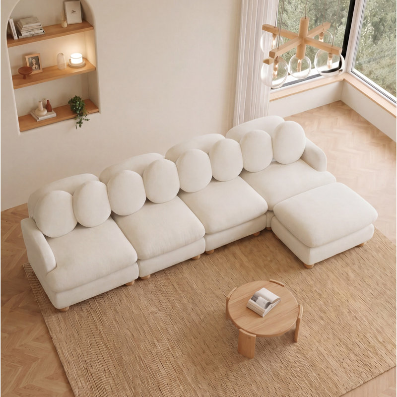 Grand sofa modulaire en coin, Chenille beige