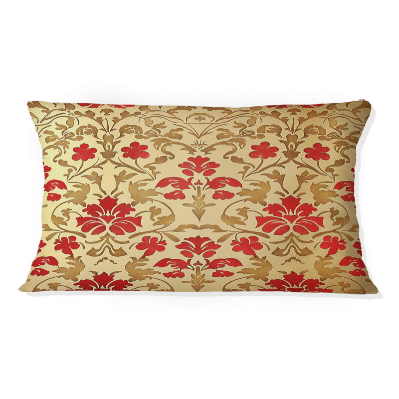 Or rouge damassé II - coussin damassé, H 12 po x l 20 po, Forme rectangulaire